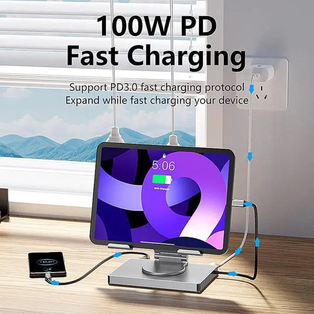 Alt view image 6 of 7 - Adjustment USB C Docking Station Stand 100W Power Delivery Aluminum Bracket Ethernet 3.5mm Output Foldable Base Laptop Cooling Docking Station
