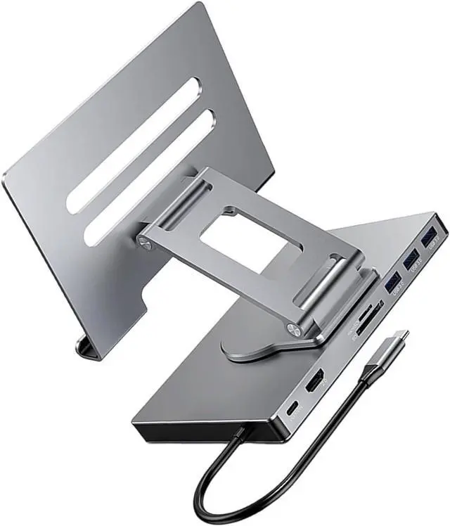 Main image of Adjustment USB C Docking Station Stand 100W Power Delivery Aluminum Bracket Ethernet 3.5mm Output Foldable Base USB C Adapter With Stand