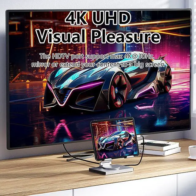 Alt view image 6 of 7 - 1. Foldable USB C Dock Stand PD100W Charging Aluminum Alloy Cooling Gigabit Ethernet 3.5mm Slipproof Base Type C Rotating Stand Docking Station