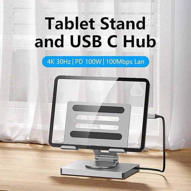 Alt view image 6 of 7 - Adjustment USB C Docking Station Stand 100W Power Delivery Aluminum Bracket Ethernet 3.5mm Output Foldable Base USB C Adapter With Stand