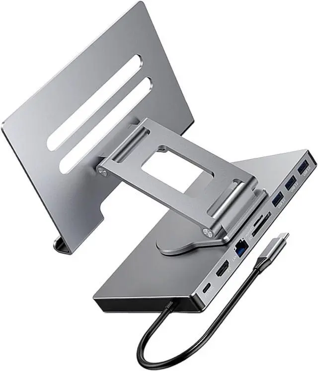 Main image of 1. Foldable USB C Dock Stand PD100W Charging Aluminum Alloy Cooling Gigabit Ethernet 3.5mm Slipproof Base Type C Rotating Stand Docking Station