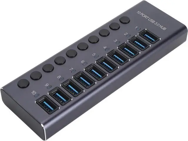 Main image of Denash Powered USB 3.0 Data Hub,10 USB 3.0 Data Ports with Individual Switch,USB Data Hub Splitter with 60W Power Adapter for Laptop PC 100240V (US Plug)