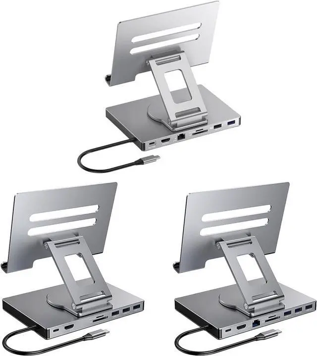 Alt view image 5 of 7 - 1. Foldable USB C Dock Stand PD100W Charging Aluminum Alloy Cooling Gigabit Ethernet 3.5mm Slipproof Base Type C Rotating Stand Docking Station