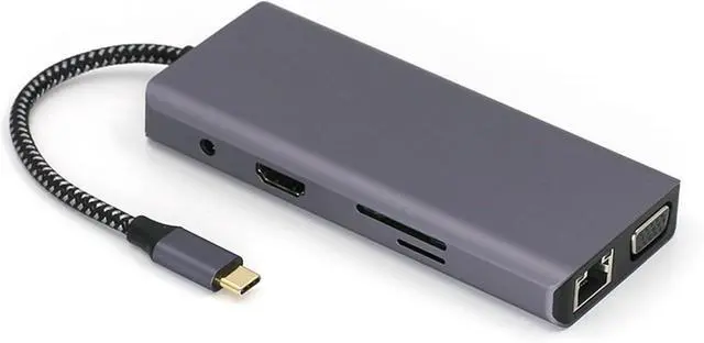 Main image of 10 in 1 Type C to HDTV VGA RJ45 USB3.0+USB2.0 TF Card Reader Slot 3.5mm Port USB Extender Docking Station for PC USB C with TF Card Reader