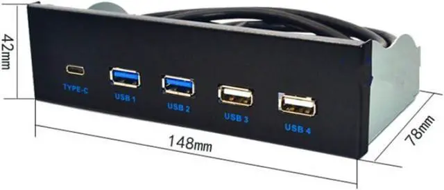 Alt view image 2 of 6 - 5.25 inch Usb3.1 Gen2 Front Panel USB Hub 2 Usb3.0+2 Usb2.0+1 Port Type-C with Type-E Connector Black 513699
