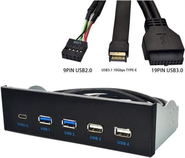 Alt view image 5 of 6 - 5.25 inch Usb3.1 Gen2 Front Panel USB Hub 2 Usb3.0+2 Usb2.0+1 Port Type-C with Type-E Connector Black 513699