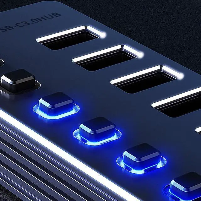 Alt view image 6 of 7 - 4/7/10 port USB 3.0 adapter with independent switch and 5Gbps for fast data transfer and charging