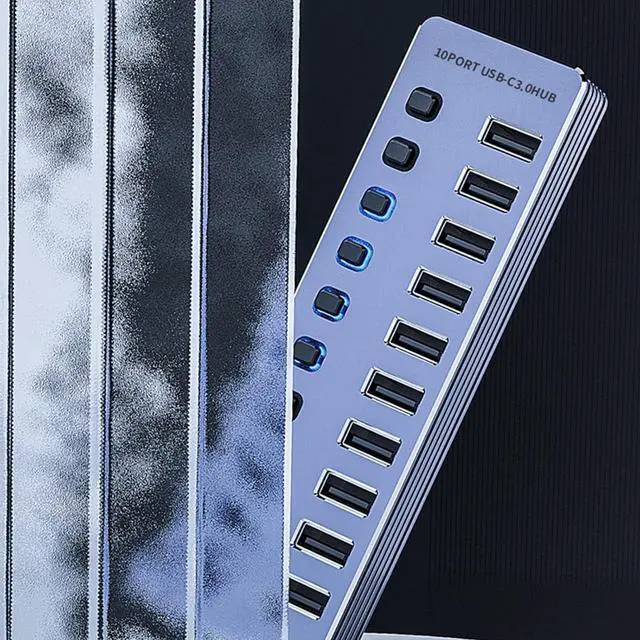 Alt view image 3 of 7 - Aluminum USB3.0 Splitter 4/7/10 Port USB Adapter Fast Speed Data Transfer And Charging With Independently Switches USB Adapter For Gaming Consoles