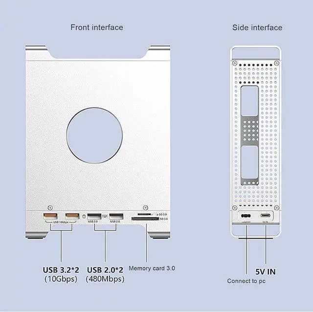Alt view image 7 of 7 - CCYLEZ Stand Hub Fit for OS X M4 PC, 9 in 1 USB3.2 Gen2 10Gbps Fast Transfer Dock Stand, with 8TB M.2 NVMe SSD Enclosure Memory Card Reader