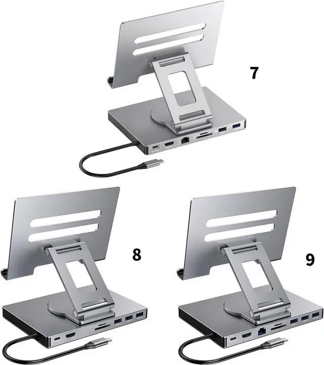 Alt view image 4 of 7 - 1. Foldable USB C Dock Stand PD100W Charging Aluminum Alloy Cooling Gigabit Ethernet 3.5mm Slipproof Base Type C Rotating Stand Docking Station