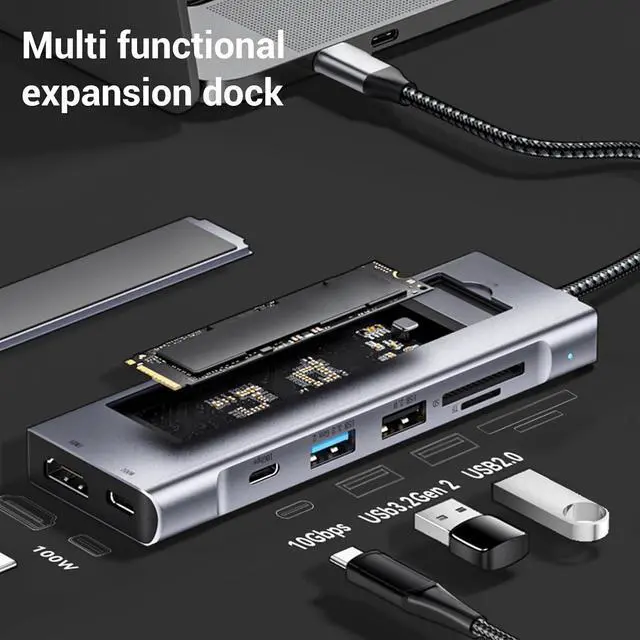 Alt view image 3 of 7 - Sanpyl USB C Hub, 8 in 1 Multiport Adapter, 4K HDMI, 100W Power Delivery, 2 USB A, Compatible with OSX, Fit for Pro Display, Cameras and AR Smart Glasses