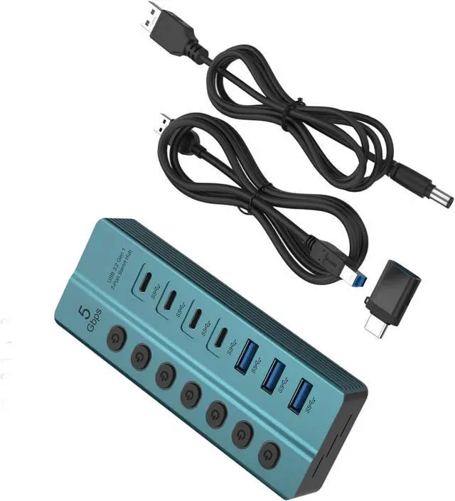 Main image of 7 Port USB3.0 Splitter With Individual Switches USB3.0 Charging Port USB Power Adapter Extension For PC Desktop USB Splitter With Power Switches