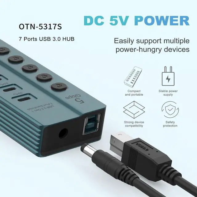 Alt view image 6 of 7 - USB Splitter 7 Port Power Expander USB 3.0 Data Port Adapter USB Splitter with Individual Switch Switch for Laptop