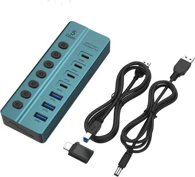 Alt view image 5 of 7 - USB Splitter 7 Port Power Expander USB 3.0 Data Port Adapter USB Splitter with Individual Switch Switch for Laptop