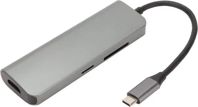 Alt view image 6 of 7 - 8 in 1 USB C Hub: 4K, 3 USB3.0 Ports, 100W PD Charging, USB C Data Port, Storage Memory Card Readers Grey Aluminum Alloy