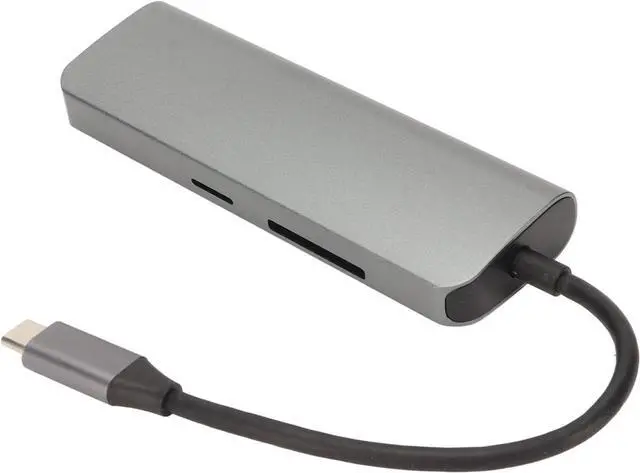 Alt view image 2 of 7 - 8 in 1 USB C Hub: 4K, 3 USB3.0 Ports, 100W PD Charging, USB C Data Port, Storage Memory Card Readers Grey Aluminum Alloy