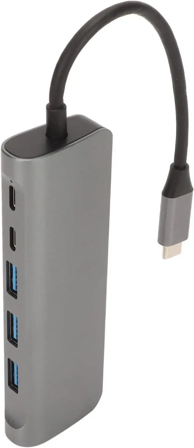 Alt view image 5 of 7 - 8 in 1 USB C Hub: 4K, 3 USB3.0 Ports, 100W PD Charging, USB C Data Port, Storage Memory Card Readers Grey Aluminum Alloy