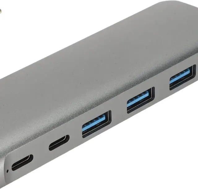 Alt view image 6 of 7 - 8 in 1 USB C Hub: 4K, 3 USB3.0 Ports, 100W PD Charging, USB C Data Port, Storage Memory Card Readers Grey Aluminum Alloy