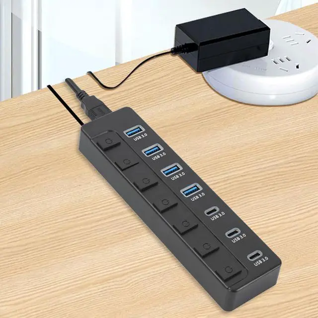 Alt view image 6 of 7 - Obotsnoi Multi Port Type C Adapter 7 Port Splitter 5Gbps Speed USB C To USB3.0 Adapter With Power Switches For PC Laptop Devices Type With Power Input Function