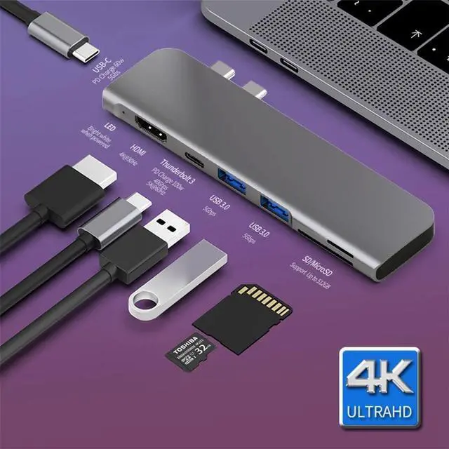 Alt view image 2 of 5 - ERTXGBA 3.1 Type-C Hub to Adapter 4K Thunderbolt 3 C Hub with Hub 3.0 TF SD Reader Slot PD