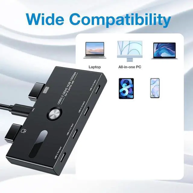 Alt view image 3 of 7 - Multiport USB C Adapter with 6 in 1 Functionality Type C USB to 4xUSB Splitter Docking Station 10Gbps Fast Transfer