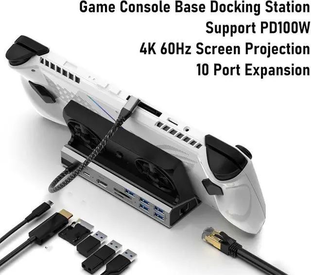 Alt view image 2 of 7 - Goshyda 10 in 1 Game Console Docking Station with Double Cooling Fans & PD 100W, 4K & Gigabit Ethernet for Legion Go S etc, USB 3.0/2.0 & SD TF for Gaming Hub