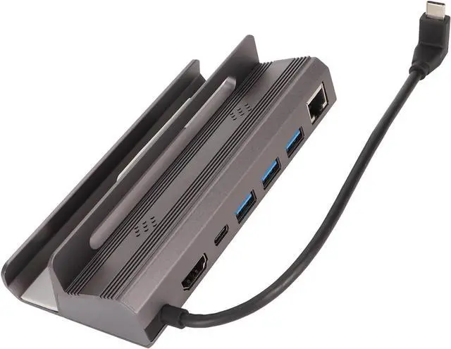 Alt view image 5 of 7 - 6 in 1 USB C Docking Station for Steam Deck, HD Multimedia Interface Support, 3xUSB3.0, Gigabit Ethernet, Fast Charging, 4K at 60Hz Output, Gray Aluminum Alloy