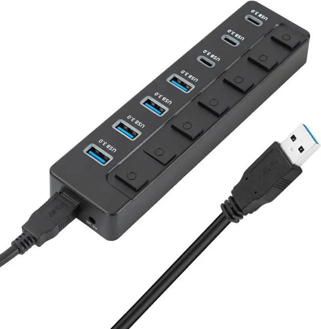 Main image of 7 Port USB3.0 Adapter With 3 Type C And Individual Switches 5Gbps Fast Data Transfer Expansion Dock For Laptops PC USB Adapter For External Devices