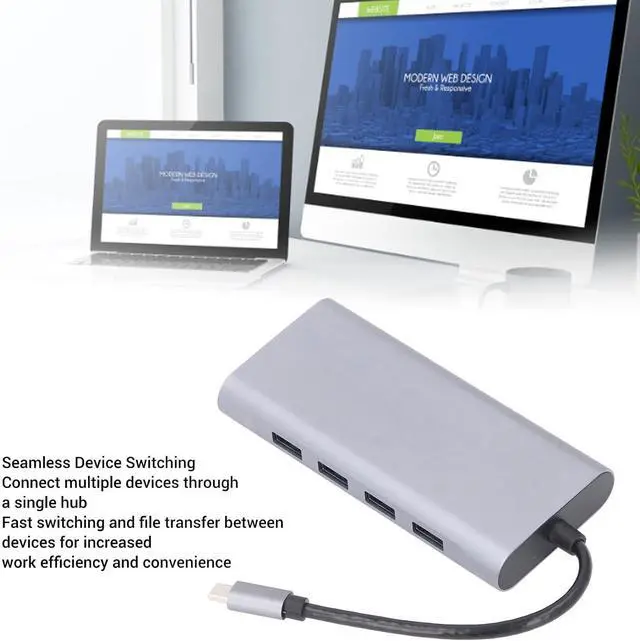 Alt view image 6 of 7 - 11 in 1 USB C HUB Adapter 4 USB 3.0 Audio 1080P 60HZ VGA RJ45 1000M Ethernet 4K 30HZ Type C Docking Station for Efficient Data Transfer