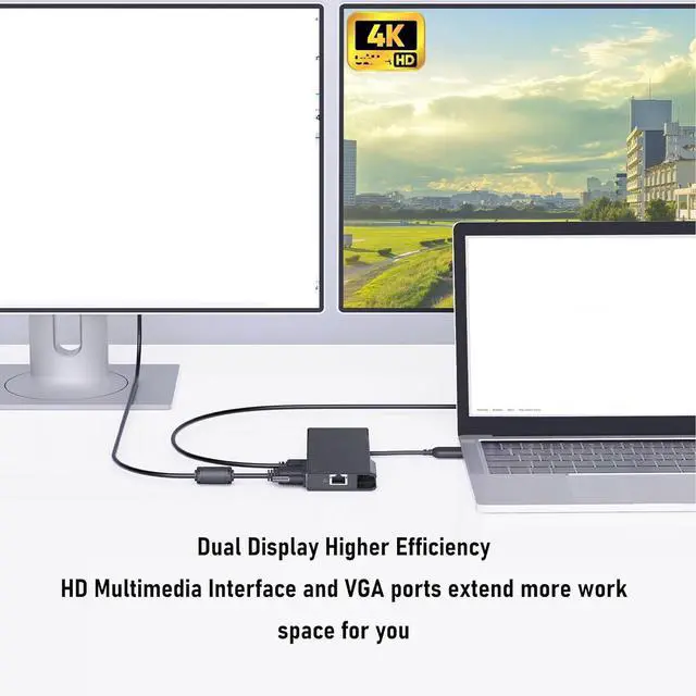 Alt view image 3 of 7 - USB C Hub, 9 in 1 Multiport Adapter, Dual Display USB3.0 Docking Station Laptop Multiport Adapter with RJ45 HD Multimedia Interface VGA Port for Wins OS X