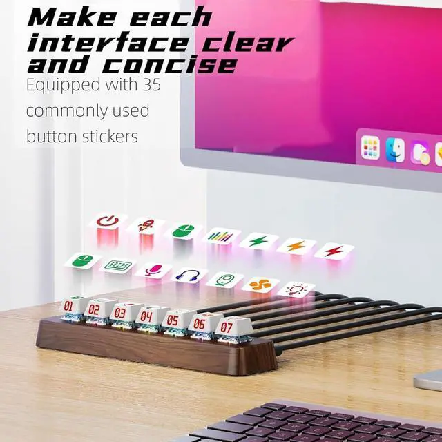 Alt view image 4 of 7 - 7-Port USB 3.0 Powered Hub, USB Hub Docking Station, Hot-Swappable 3-Pin Mechanical Keyboard Switch Expander with 5Gbps Data Transfer & RGB Lighting, Walnut Wood Design for Windows Laptops