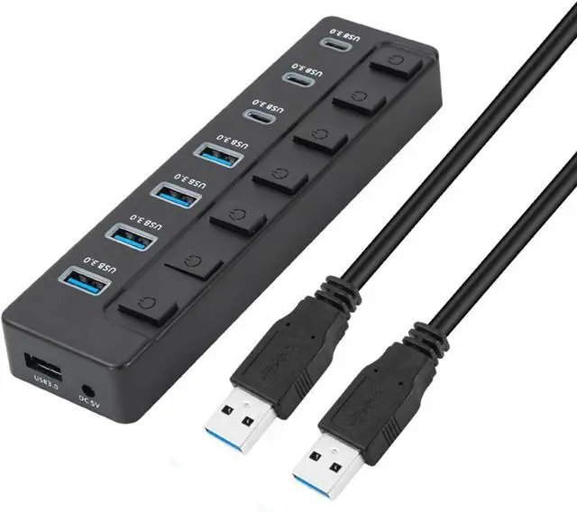 Alt view image 3 of 7 - 7 Port USB3.0 Adapter With 3 Type C And Individual Switches 5Gbps Fast Data Transfer Expansion Dock For Laptops PC USB Adapter For External Devices