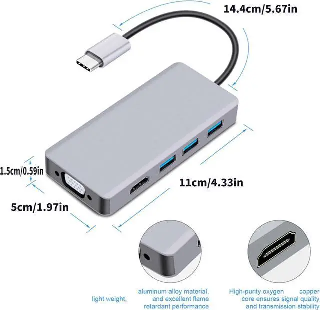 Alt view image 3 of 7 - Multiports USB C Hubs USB C Adapter Type C to Video VGA Adapter USB3.1 to Video+VGA Converters for Data Transfer