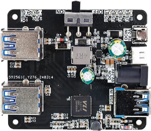 Alt view image 3 of 5 - Treedix USB 3.0 HUB Breakout Board USB 3.0 Hub 4-Port Splitter with 5V/24V Dual Power - Compatible with Raspberry Pi/Jetson/Robot, Plug & Play for Camera, Keyboard