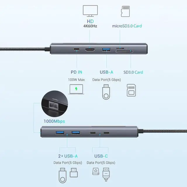 Alt view image 4 of 7 - USB C Hubs 10 in 1 Aluminum USB C Dock Station to 4K@60HZ+ USB+ RJ45 + SDTF + PD100W Charging 10 Port Adapter