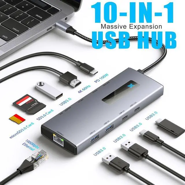 Alt view image 3 of 7 - Intelligent Type C Docking Station Hubs 10 in 1 USB Aluminum USB C Adapter 10 Port Use Simultaneously for Computer