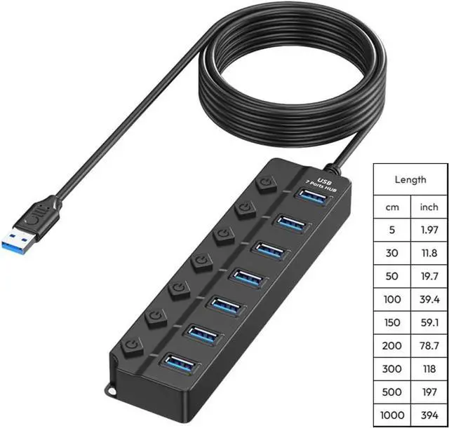 Alt view image 3 of 7 - Speed 7/4 Port USB 2.0 Hubs with Dedicated Switches Indicators Lights for Easy Expansion Easy to Use Multiports Adapter
