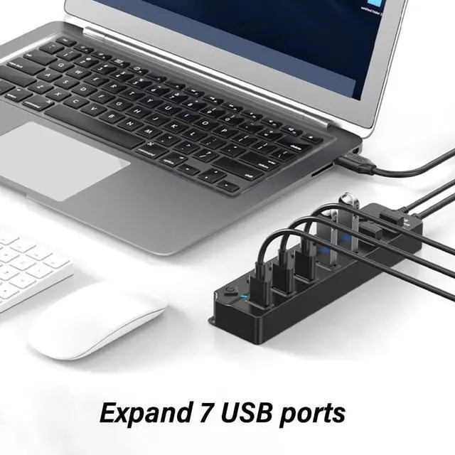 Alt view image 4 of 7 - Speed 7/4 Port USB 2.0 Hubs with Dedicated Switches Indicators Lights for Easy Expansion Easy to Use Multiports Adapter