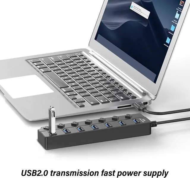 Alt view image 5 of 7 - Speed 7/4 Port USB 2.0 Hubs with Dedicated Switches Indicators Lights for Easy Expansion Easy to Use Multiports Adapter