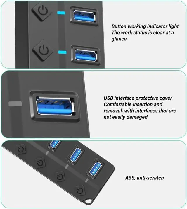 Alt view image 7 of 7 - Speed 7/4 Port USB 2.0 Hubs with Dedicated Switches Indicators Lights for Easy Expansion Easy to Use Multiports Adapter