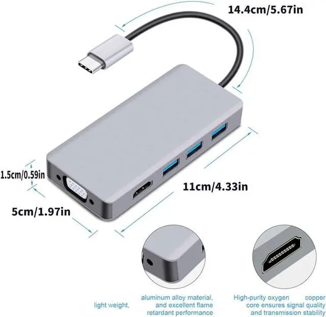 Alt view image 5 of 7 - USB C HUB USB C Adapter Supports Video and VGA USB3.1 to Video + VGA Converter (For Presentation and Design Work)