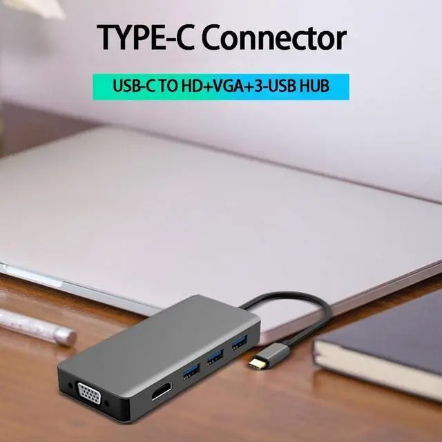 Alt view image 6 of 7 - USB C HUB USB C Adapter Supports Video and VGA USB3.1 to Video + VGA Converter (For Presentation and Design Work)