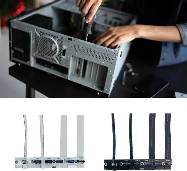 Alt view image 2 of 7 - Desktop Chassis Front Panel 2 Port USB 3.0 + 2 Port USB 2.0 + 1 Port Type C Port LED