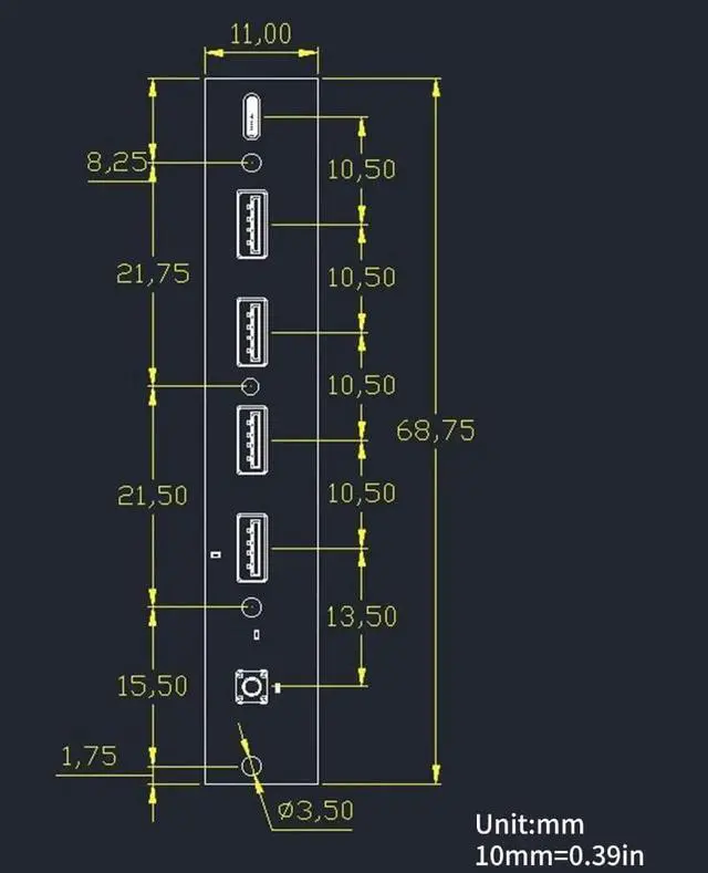 Alt view image 3 of 7 - Desktop Chassis Front Panel 2 Port USB 3.0 + 2 Port USB 2.0 + 1 Port Type C Port LED