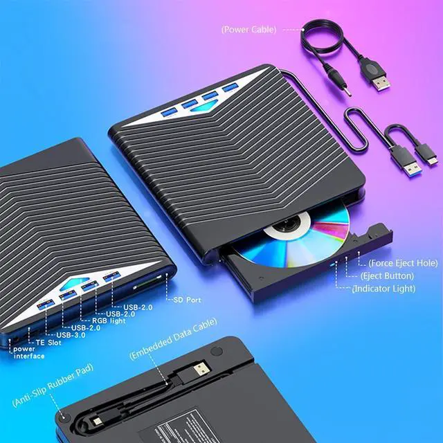 Alt view image 3 of 7 - 7 Port External Disc Drive Reader USB3.0 Type C HUB Stable Performances for Desktop Laptop PC USB C Card Reader