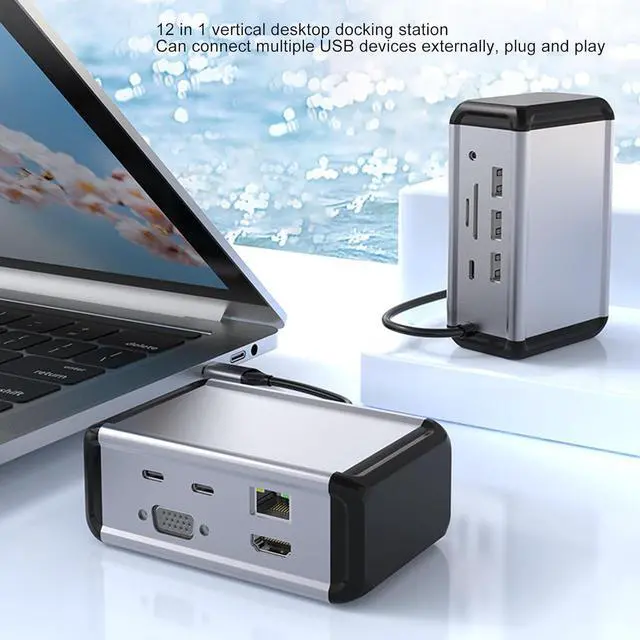 Alt view image 3 of 7 - 12 in 1 USB C Hub, 4K 30Hz, VGA, PD, Ethernet, SD/TF Card, Aluminum Alloy, for Laptop Computer