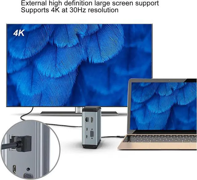 Alt view image 4 of 7 - 12 in 1 USB C Hub, 4K 30Hz, VGA, PD, Ethernet, SD/TF Card, Aluminum Alloy, for Laptop Computer