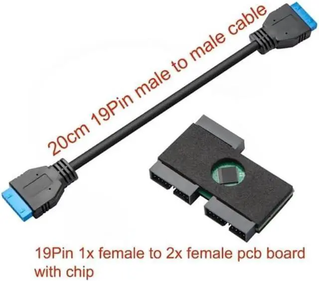 Alt view image 5 of 6 - Main Board Connecting line, Compact USB 3.0 19Pin 1 to 2 HUB with Chip Modular Design Motherboard Extension