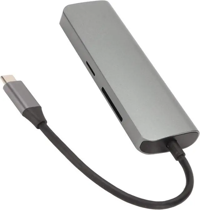 Alt view image 2 of 7 - 8 in 1 USB C Hub: 4K, 3 USB3.0 Ports, 100W PD Charging, USB C Data Port, Storage Memory Card Readers Grey Aluminum Alloy