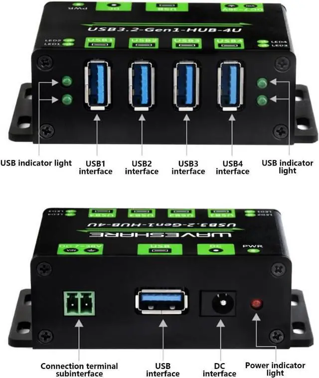 Alt view image 7 of 7 - 4-port USB 3.2 Gen1 hub with overcurrent protection for enthusiasts